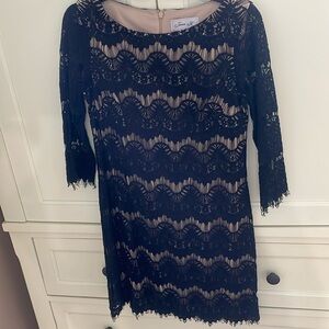 Jessica Howard Womens Allover Lace Dress. Womens 4P. Color Black/Nude.